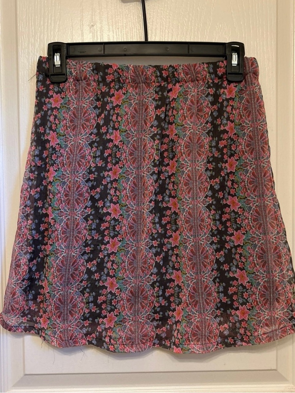 Mossimo Supply Co. Black Mini Skirt with Pink Floral Stripe